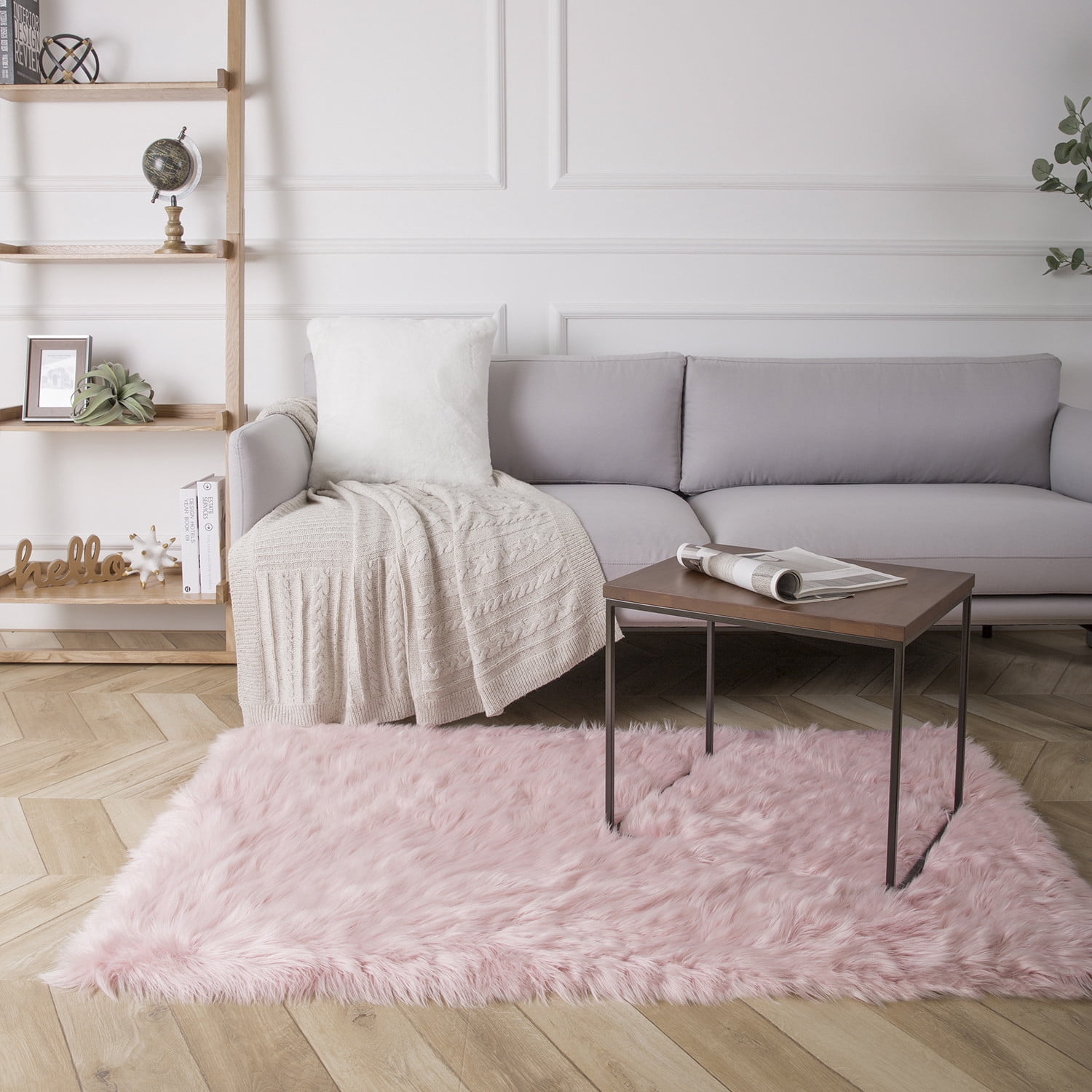 Deluxe Ultra Soft Faux Sheepskin Fur Series Fluffy Decorative Indoor Shag Area Rug, 3 x 5 Feet Rectangle, Pink, 1 Pack