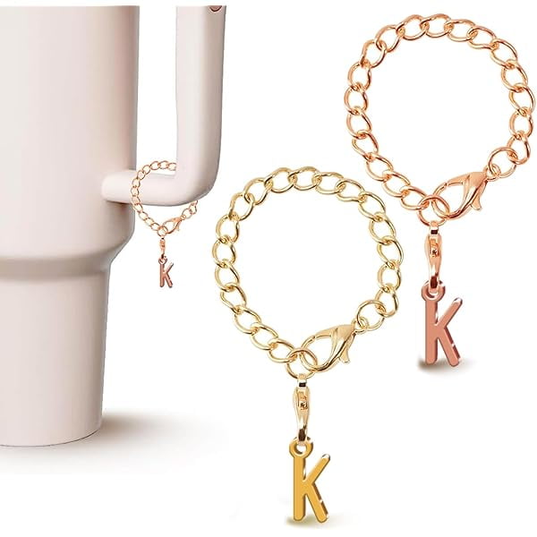 wonima44 2PCS Letter Charm Accessories for Stanley Cup, Gold & Rose Gold A-Z Initial Chain Water Bottle Name Id Charms for Stanley 30&40 oz, Tumbler,Yeti, Simple Modern Cups Handle