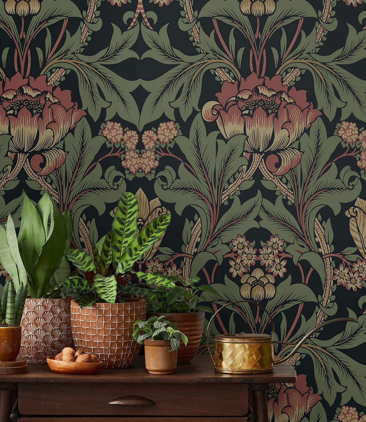 Seabrook Designs Wrought Iron & Clay Primrose Garden Floral Prepasted Wallpaper - 20.9 in. W x 33 ft. Roll