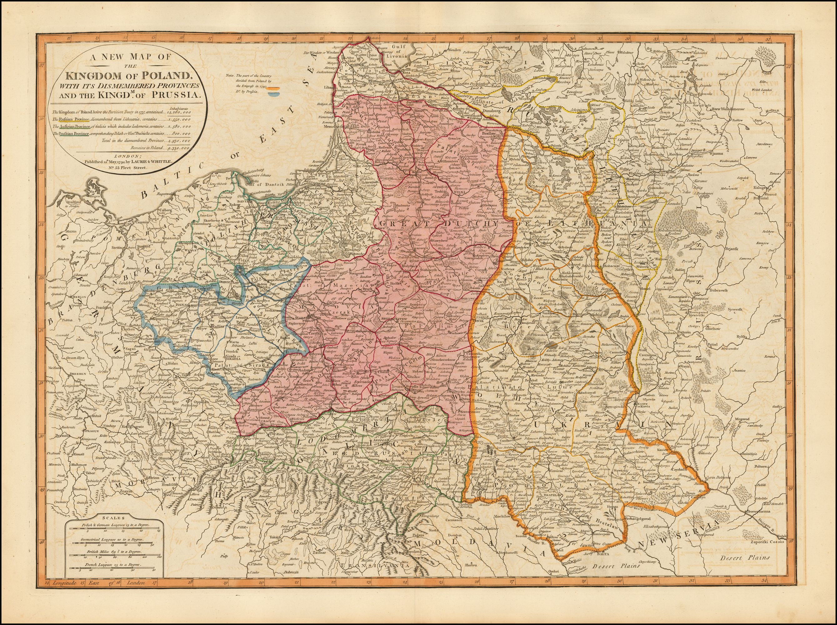 LAMINATED POSTER A New Map Of The Kingdom of Poland with its Dismembered Provinces and the
