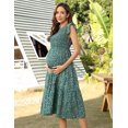 thumbnail image 3 of OYang Women's Maternity Short Sleeve Dress Smocked Crew Neck Casual Tiered Midi Dress Baby Shower Photoshoot Green XL, 3 of 7