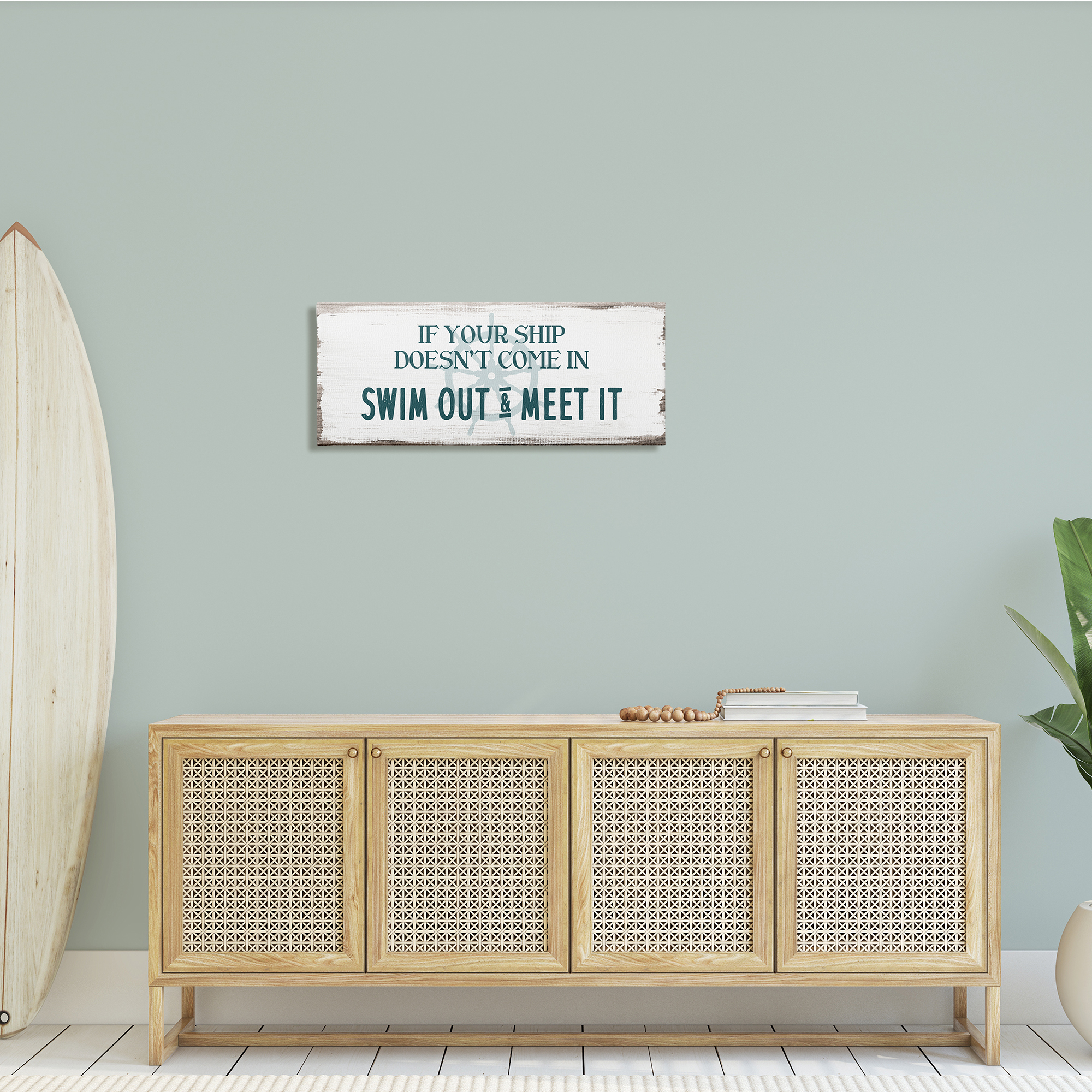 Stupell Indtries Ship Swim Out Meet It Sign Nautical Wheel,30 x 13,Design by Daphne Polselli