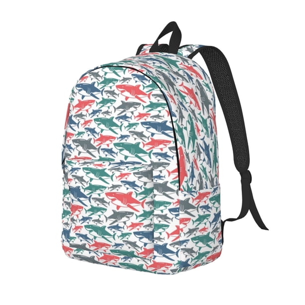 Disketp Colorful Shark Mochila de Lona Estampada, Mochila Escolar de Viaje Ligera para Estudiantes y Portátil-Medium