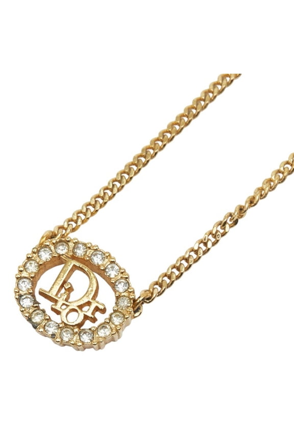 Pre-Owned Christian Dior Dior logo round necklace with gold-plated rhinestones for... (Good)