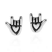 AERAVIDA Cute LOVE Sign Language Hand .925 Sterling Silver Stud Earrings