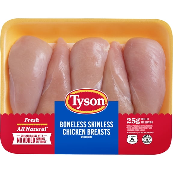 Tyson All Natural, Fresh, Boneless, Skinless Chicken Breasts, 1.9 - 5.0 lb Tray