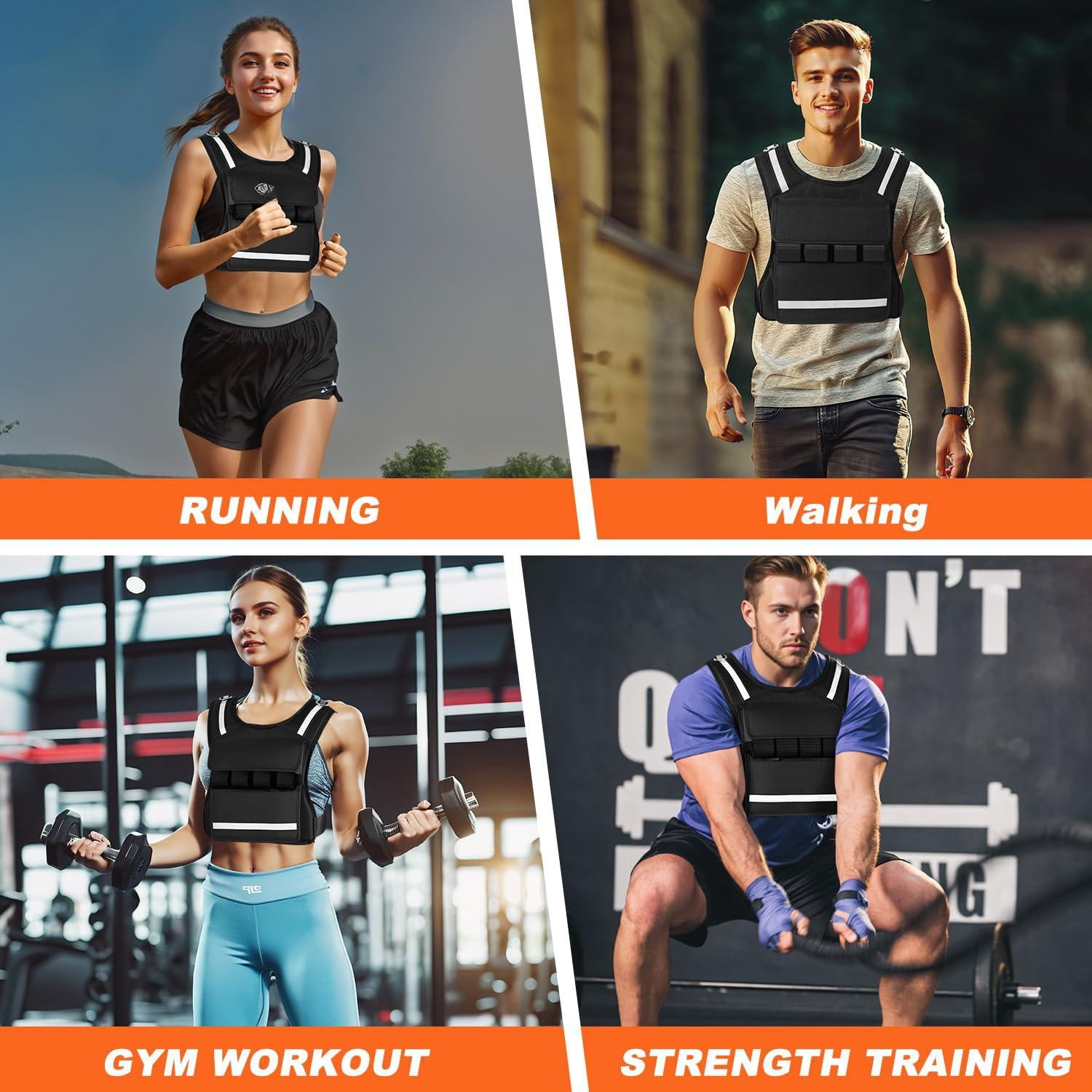 Adjustable Weighted Vest, 0-40 Lbs Capacity, Reflective Stripe, For Walking Running Strength Training