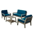 thumbnail image 3 of Wilcox Outdoor 4 Piece Acacia Wood Conversation Set with Cushions, Gray, Dark Teal, 3 of 13