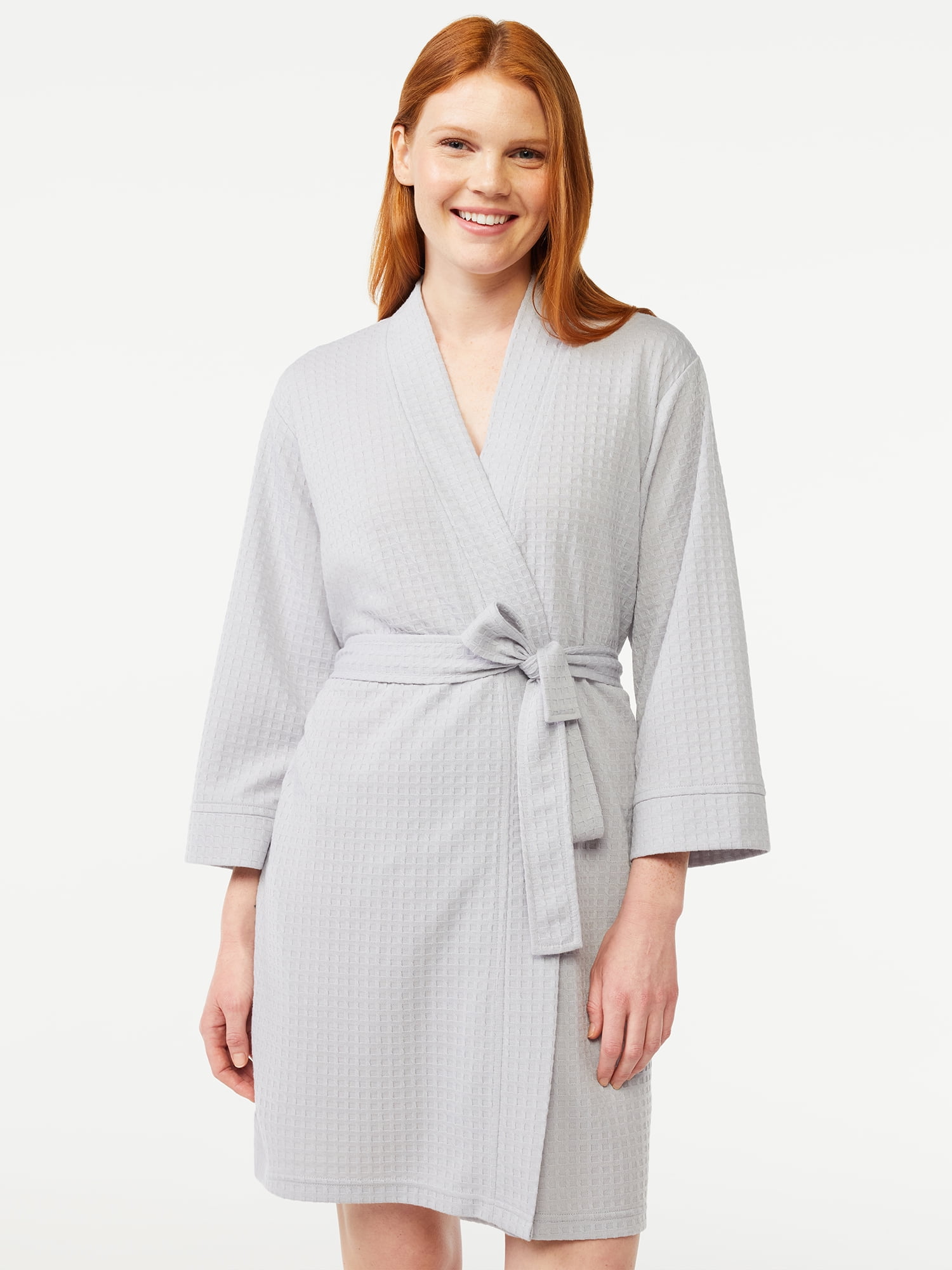 Joyspun Women's Waffle Knit Wrap Robe, Sizes S to 3XL