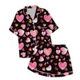 thumbnail image 6 of KKBOTIVE Satin Silk Valentine's Day Pajamas Set for Women Heart Print Short Sleeve Tops and Shorts 2 Piece Outfits Sleepwear Soft Cozy Loungewear for Womens ( 10-Black Size: M ), 6 of 6