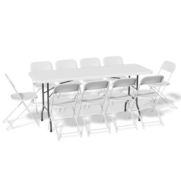 Magshion 11-Piece 6 Ft Folding Dining Table with Chairs Set, Foldable Table Picnic Desk with Handle and 10Pcs Chairs, White