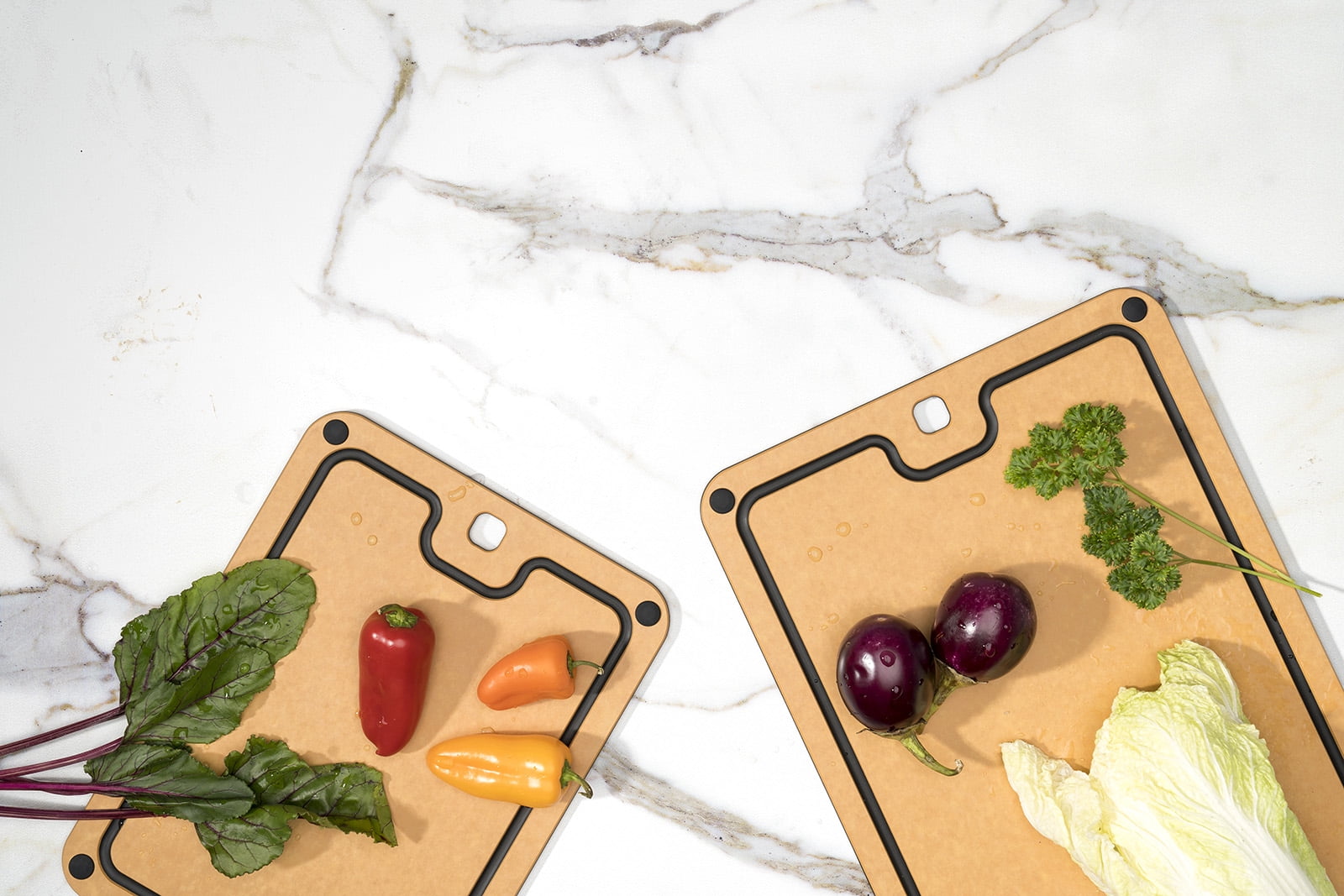 Cuisipro Fibre Wood Cutting Board with Silicone Feet, 16 x 11 Inch, Natural/Slate