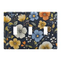 Yayeee Toggle Light Switch Wall Plate 3-Gang 6.37"x4.48" Decorative Outlet Cover, Navy Floral Pattern