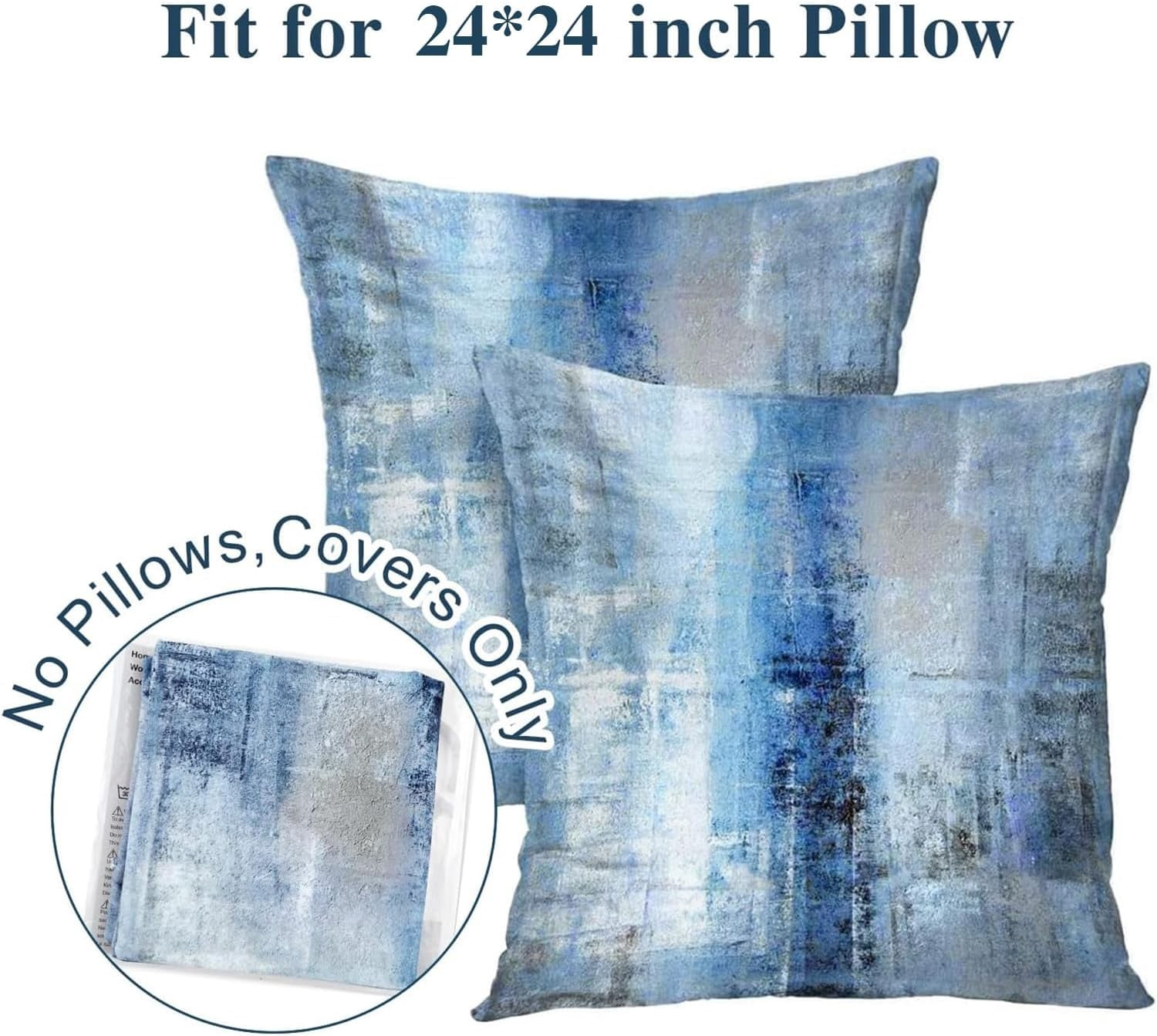 LALILO Blue and Grey Abstract Art Pillow Cover, Gallery Throw Pillows Cushion Cover 24 x 24 2Pcs