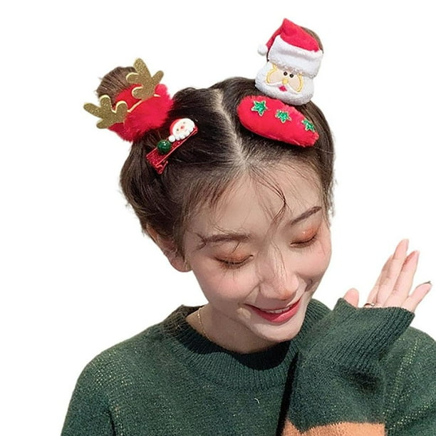 Lindo Clip De Pelo De Navidad + Cuerda Para La Cabeza + Conjunto De Círculos Para El Cabello Con Cuernos Santa Claus Forma De Árbol De Navidad Accesorios Para El Cabello De Navidad 4 Unids Yuarrent AP007359-02