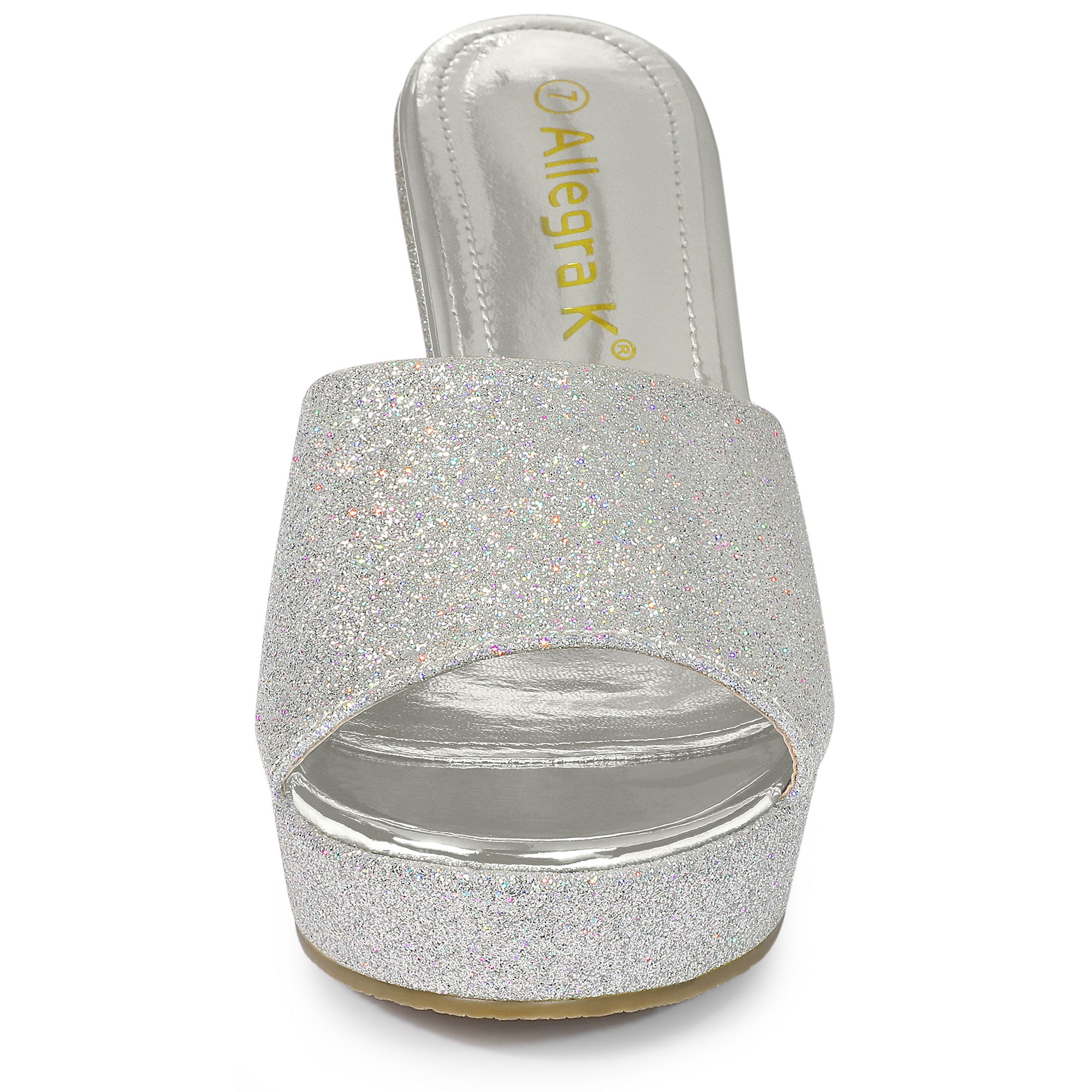DARING DIVA Women's Glitter Platform Slip-on Wedge Heels Sandals Silver 8.5