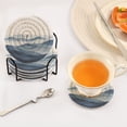 thumbnail image 3 of Yayeee 6 PCS Drink Coasters with Holder Set Woven Absorbent Round Tabletop Hot Pad, Watercolor Mountains, 3 of 7