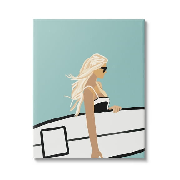 Stupell Industries Woman Carrying Surf Board Windblown Beach Hair Graphic Art Gallery Wrapped Canvas Print Wall Art, Design by Amelia Noyes