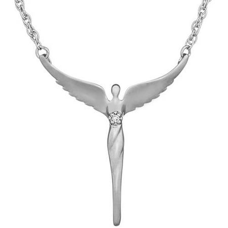 Lavaggi Jewelry Sterling Silver CZ Accent Perfect Angel Pendant Necklace, 18 Chain