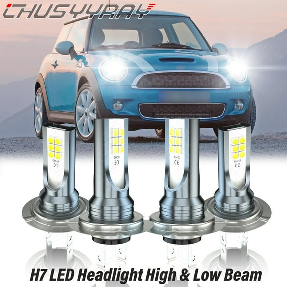 For Mini Cooper 2002-2006 H7 LED High Low Beam Headlight Bulbs Upgrade Kit 6000K Crystal White 4x