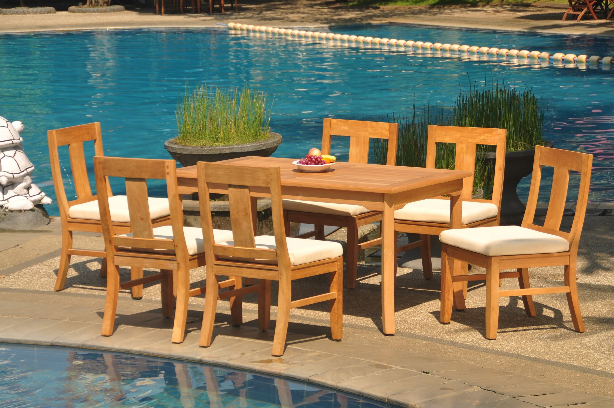 GradeA Teak Dining Set 6 Seater 7 Pc 60" Rectangle Table And 6