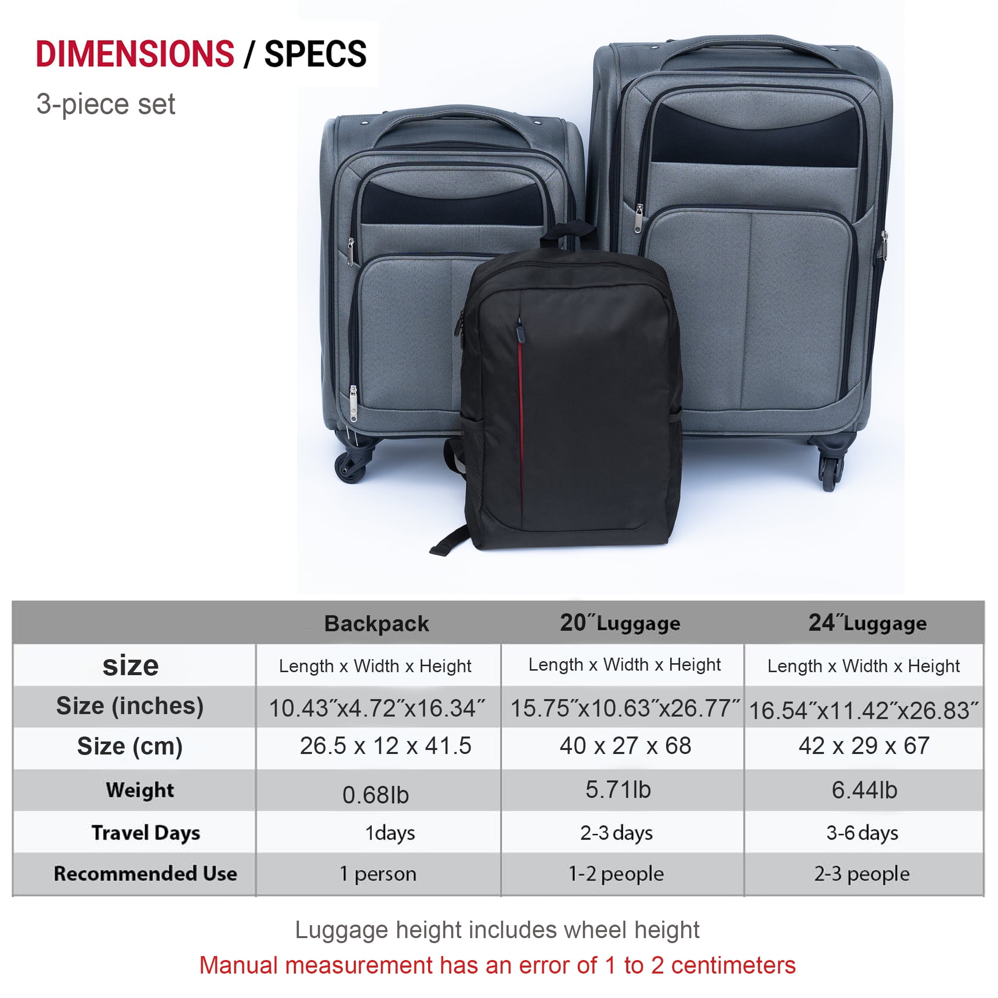 (20+24) Travel Case Two-Piece Suitcase Set Oxford Trolley Case Without Password Lock Universal Wheel + Oxford Cloth Backpack