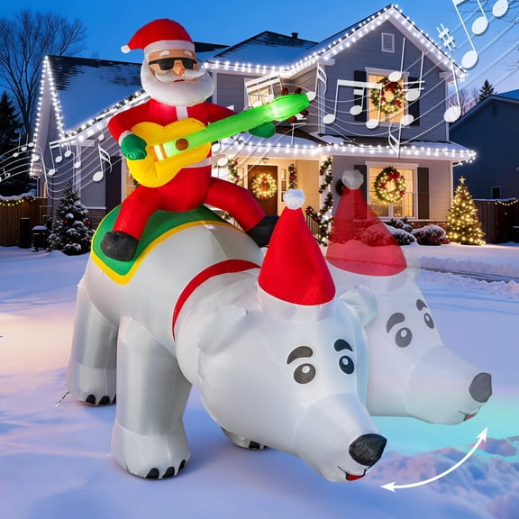 7 X 7.6 FT Christmas Inflatables Santa Clause Riding Bear with Shaking Head and Music, Outdoor Decorations Blow Up Yard Decor with LED Lights for Xmas Holiday Party Indoor Garden Lawn Décor
