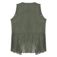 thumbnail image 2 of MSemis Men's Faux Suede Tassel Hippie Vest Sleeveless Open Front Rivets Fringe Waistcoat Army Green L, 2 of 5