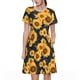 thumbnail image 1 of Easygdp Navy Blue Plaid Sunflower para Vestido Transpirable de Mujer, Vestido Suelto de Manga Corta con Pliegues y Bolsillos para el Verano, 1 of 6