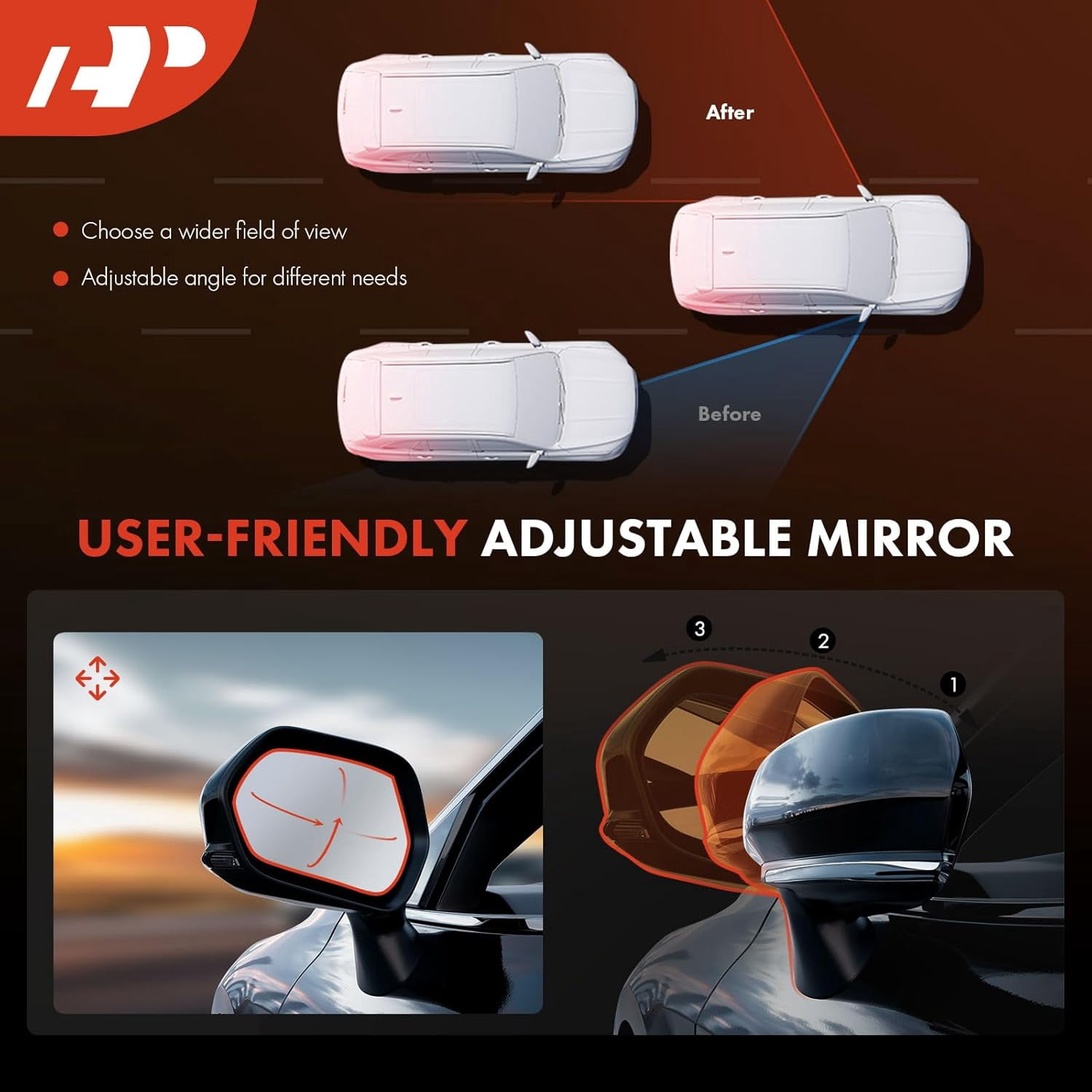 A-Premium Driver Side Power Door Mirror - Compatible with Toyota Sienna 2021 2022 2023 2024 - Heated Manual Folding Black Outside Rear View Mirror with Blind Spot Detection