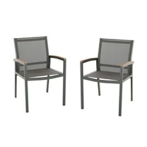Swarthmore Outdoor Aluminum Dining Chairs, Set of 2, Natural and Gray Mesh