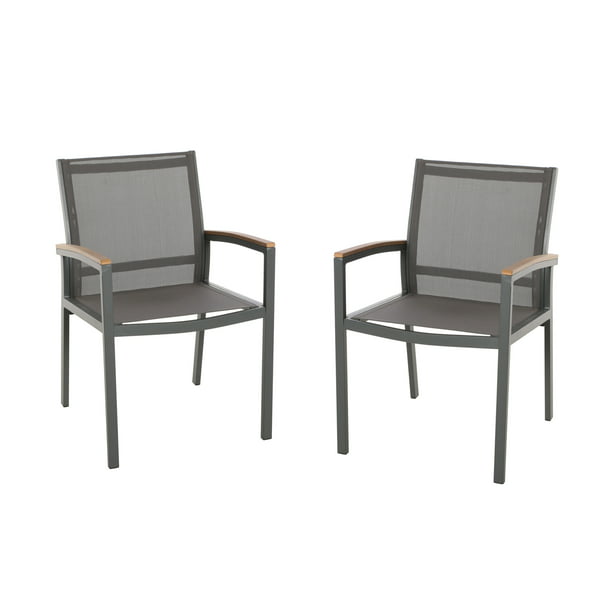 Swarthmore Outdoor Aluminum Dining Chairs Set Of 2 Natural And Gray Mesh Com - Best Mesh Outdoor Furniture