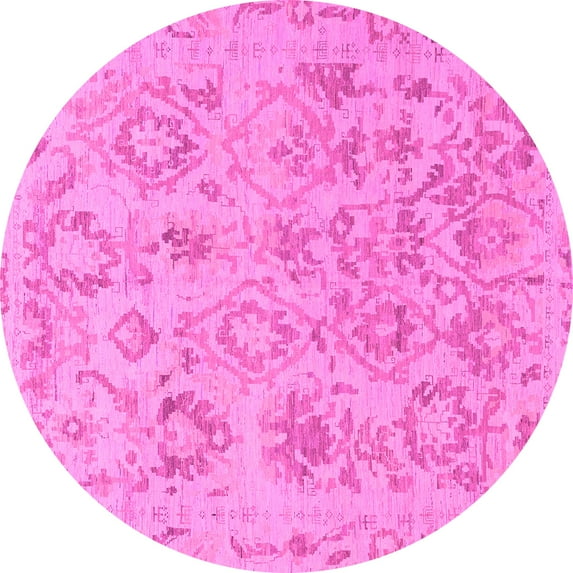 Ahgly Company Indoor Round Oriental Pink Traditional Area Rugs, 7' Round