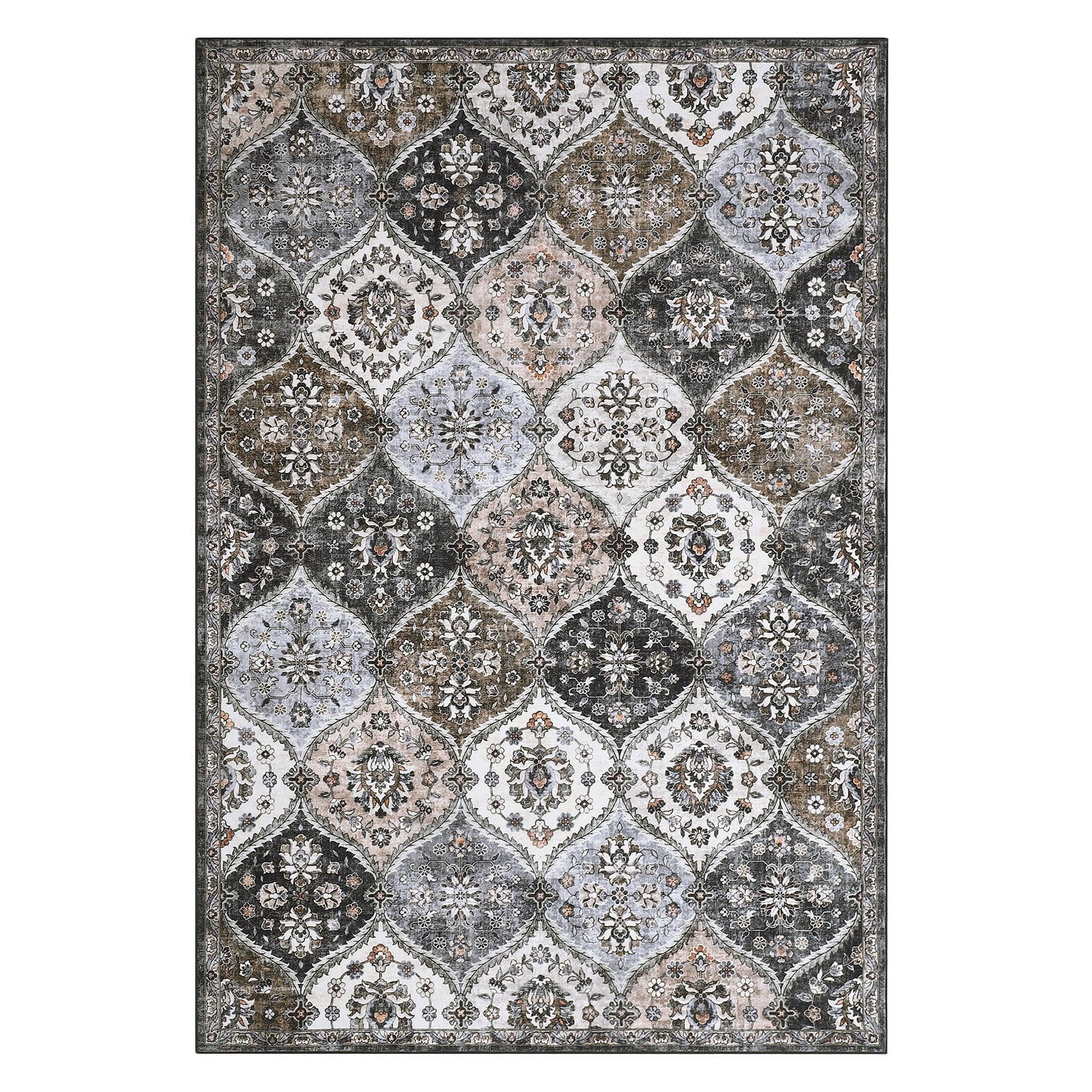 Luku 5ft*7ft Runner Rug Washable Moroccan Trellis Hallway Runner, Non-Slip Stain Resistant Area Rug Vintage Distressed Floral Kitchen Mat Floor Cover Carpet for Doorway Bedside