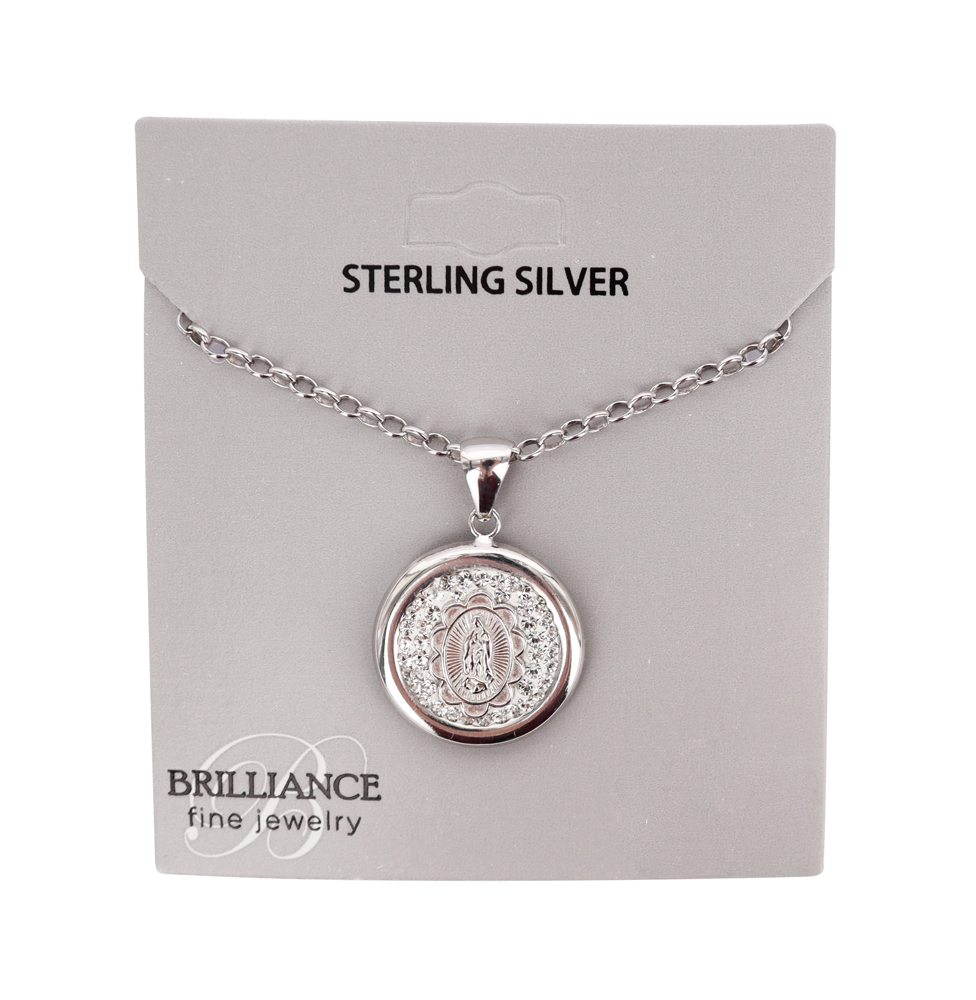 Brilliance Fine Jewelry Sterling Silver Crystal Guadalupe 2-Way-Wear Disc Pendant Necklace, 16"+2"