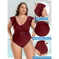 thumbnail image 5 of TIYOMI Plus Size 5X One Piece Swimsuit For Women Wine Red Swimwear Ruffled Deep V Neck Suits Tummy Control Bathing Suits 5XL 26W 28W, 5 of 6