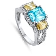 thumbnail image 4 of Rectangle Simulated Aquamarine Colorful Halo Ring .925 Sterling Silver Band Blue CZ Female Size 9, 4 of 4