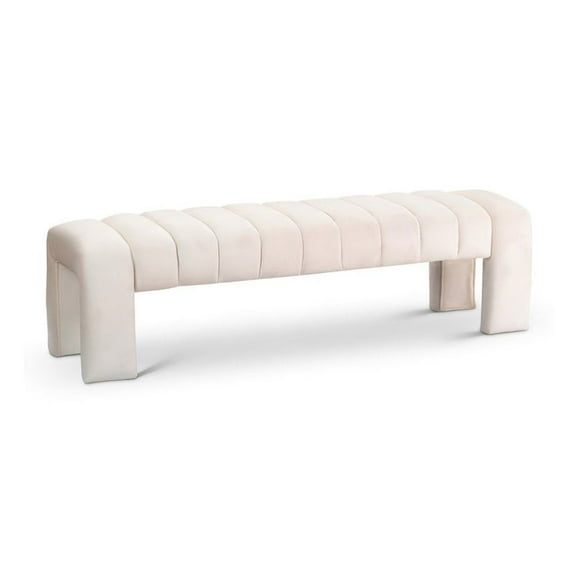 Meridian Furniture Andaz 17.5" Velvet & Solid Wood Bench in Cream