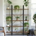 thumbnail image 5 of Bookshelf Industrial 70" Freestanding 5-Tier Tall Bookshelf Metal Frame Display Shelf with Thickened Particle Board for Bedroom, Home Office and Living Room, Rustic Brown, 5 of 6