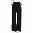 thumbnail image 3 of Wide Leg Pants for Women Dressy Work Business Casual Elastic High Waisted Trousers Ribbed Lounge Palazzo Pants Black S, 3 of 10
