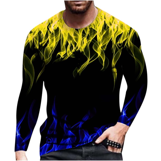 Camiseta de diario unisex para hombre Estampados gráficos en 3D Tops de manga larga Casual Bloue Pompotops oipoqjl4665