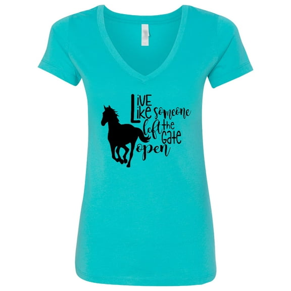 Inktastic Live Like Someone Left the Gate Open Horse Silhouette Women's V-Neck T-Shirt