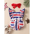 thumbnail image 2 of CIYCuIT Baby Girls 4th of July Romper Star Stripe Print Plush Ball Decor Sleeveless Jumpsuit Infant Toddler Cute Independence Day Bodysuit with Headband 6M 12M 18M 24M, 2 of 9