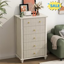 Tcbosik Dresser with 5 Drawers for Bedroom, Clothes Storage Organizer, Chest of Drawers for Living Room, Hallway, Closet, Beige