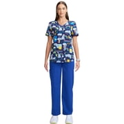 Scrubstar Women's and Women’s Plus Eeyore Print V-Neck Scrub Top, Sizes S-3XL