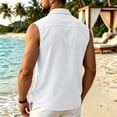 thumbnail image 3 of Men's Linen Sleeveless Shirts Button Down Beach Summer Cut Off Muscle Tank Top Basic Shirt Vest with Pocket, 3 of 6