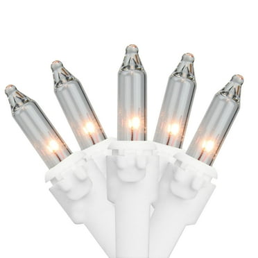 Set of 50 Clear Mini Christmas Lights 2.5" Spacing - White Wire
