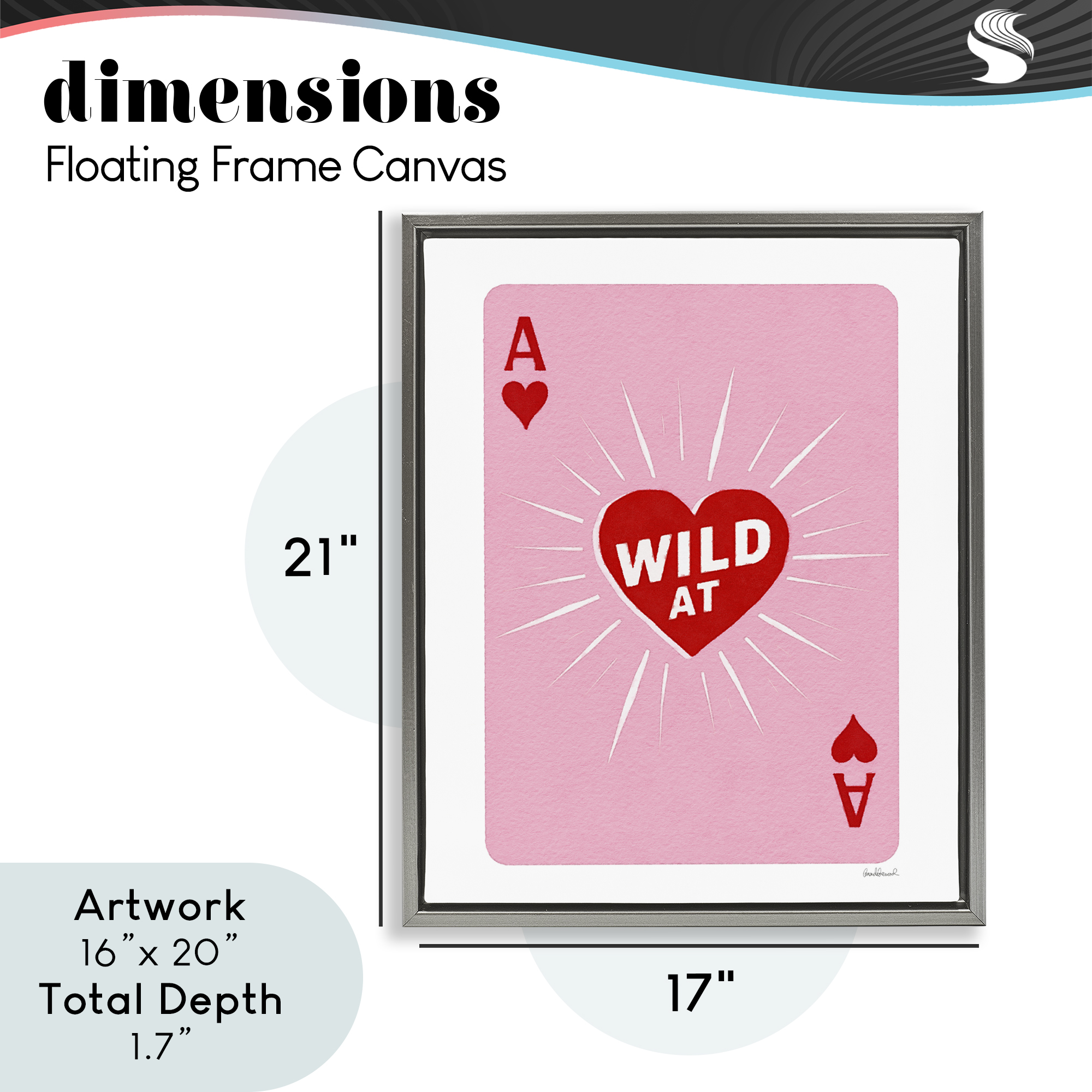 Wild At Heart Card Gray Framed Floater Canvas Wall Art, design by Amanda Greenwood