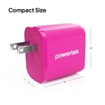 thumbnail image 4 of Powertek Neon Pink Dual Port Wall Charger 20W USB-C PD + 18W USB-A Fast Charging Block for compatbile iPhone, Android, Tablets & USB Devices, Compact Travel Adapter, 4 of 5