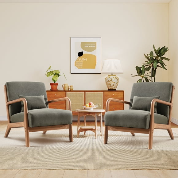 Bonzy Home Ensemble de 2 Fauteuils d'Appoint, Fauteuil Moderne Mi‐siècle avec Cadre et Taille en Bois pour Salon, Chambre, Lecture (Vert)